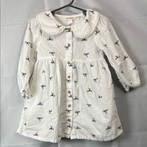 Cat & Jack cream corduroy long sleeve dress with black bows NWOT size 2T